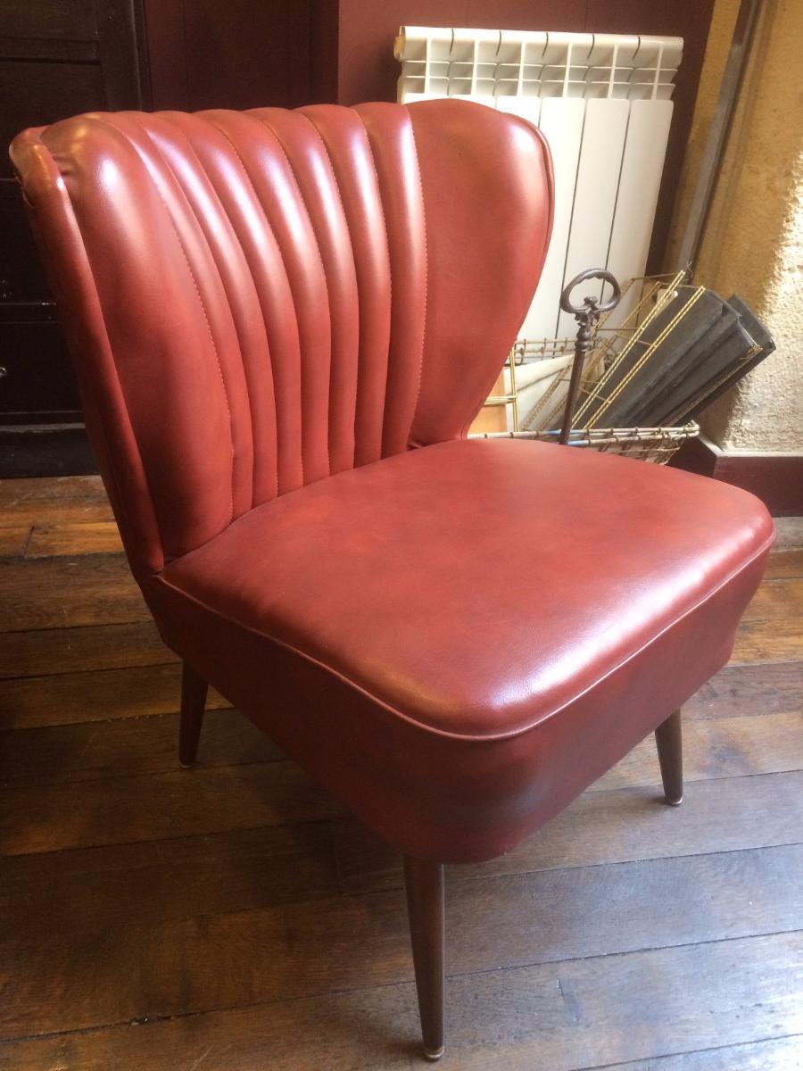 Fauteuil cocktail vintage en skai