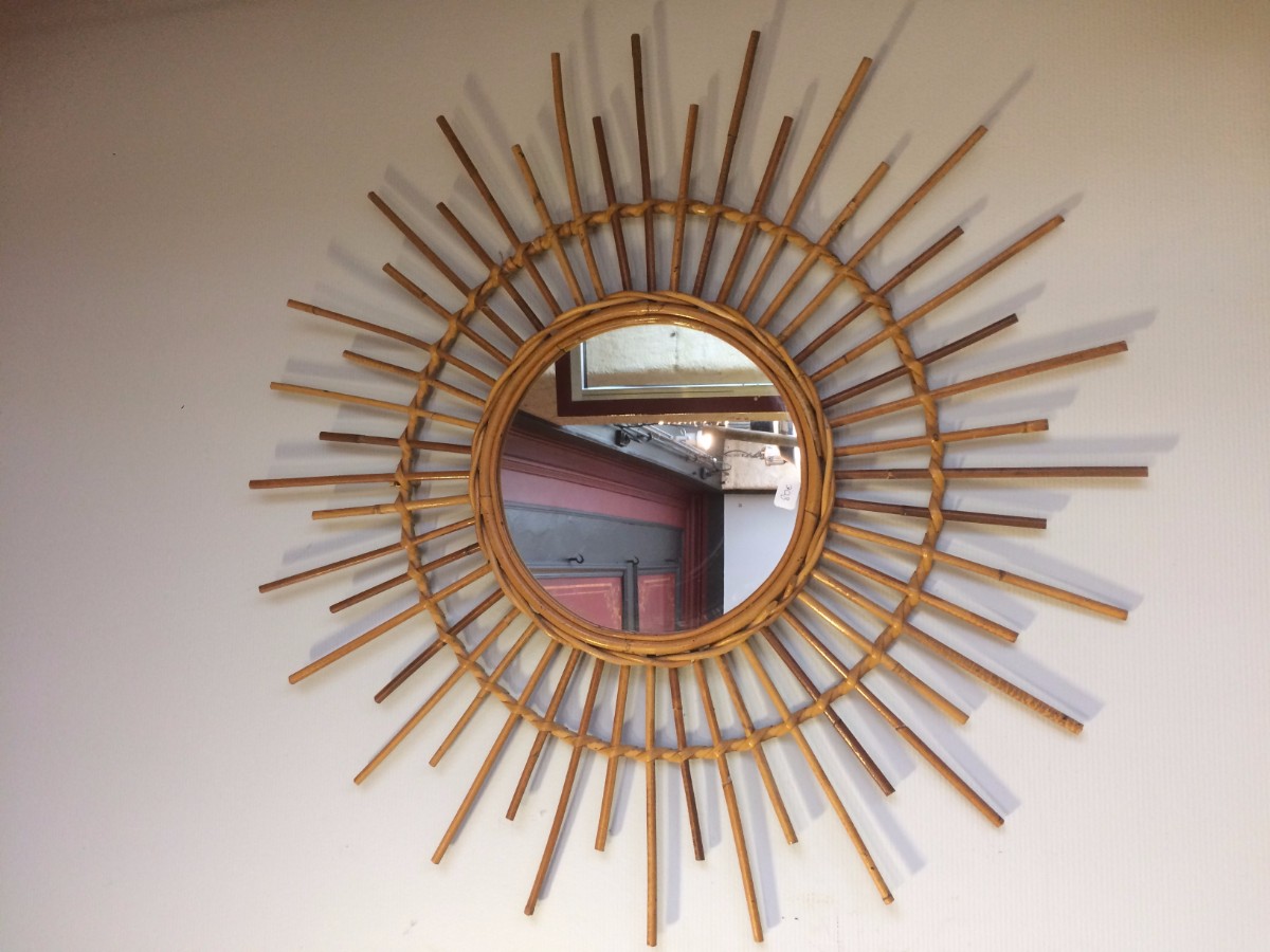 Miroir soleil en rotin