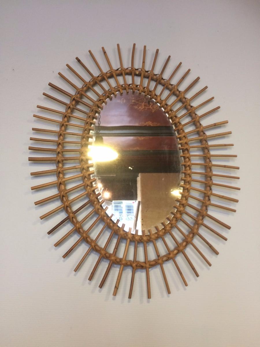 Miroir rotin vintage 