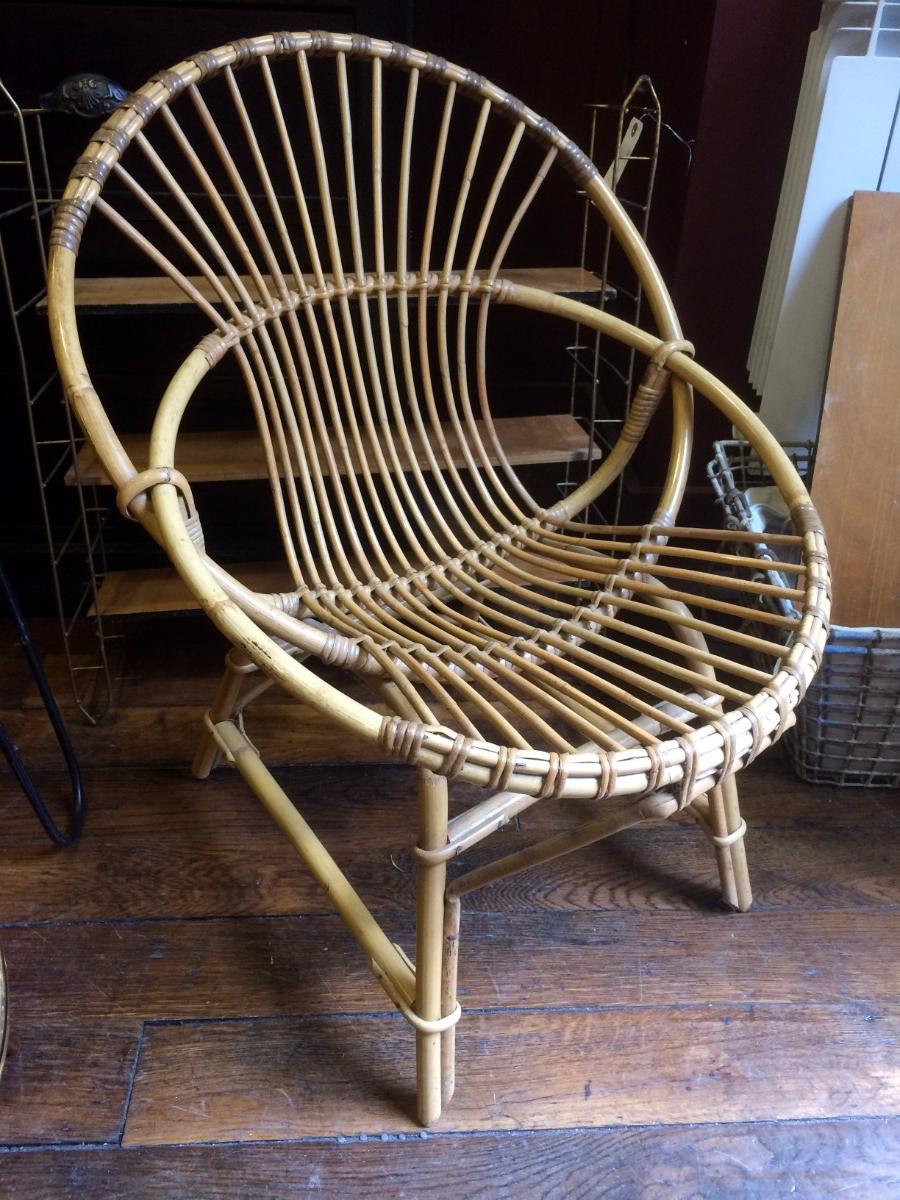 Fauteuil enfant en rotin vintage