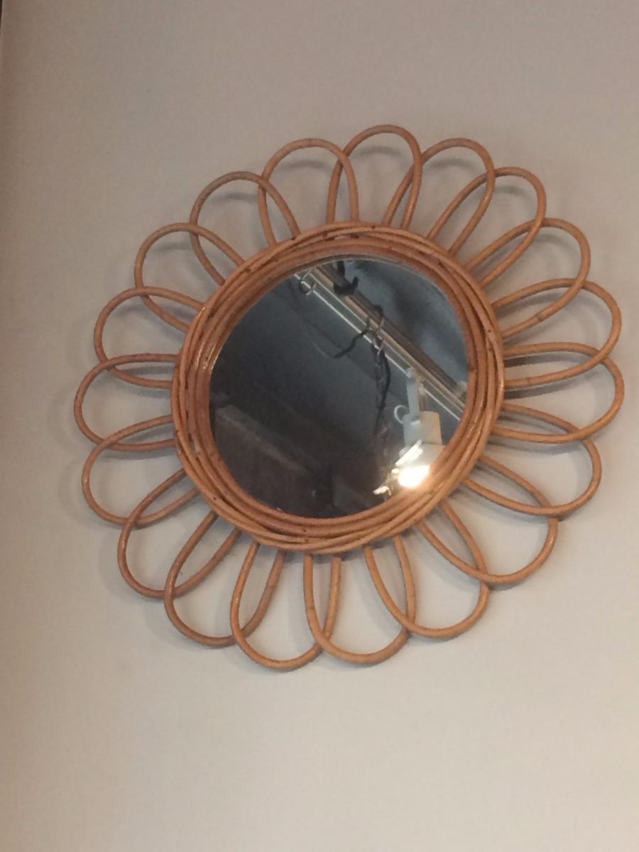 Miroir soleil en rotin
