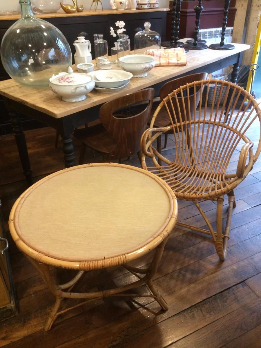 Table basse en rotin vintage