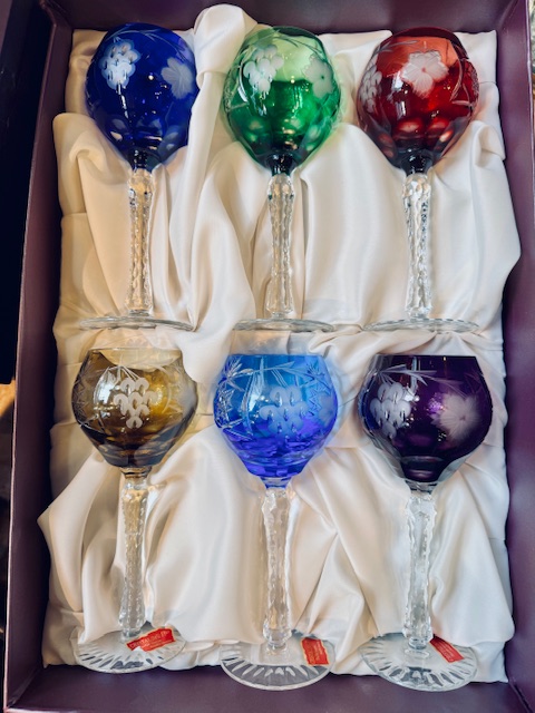 6 grands verres à vin d'Alsace couleurs en cristal