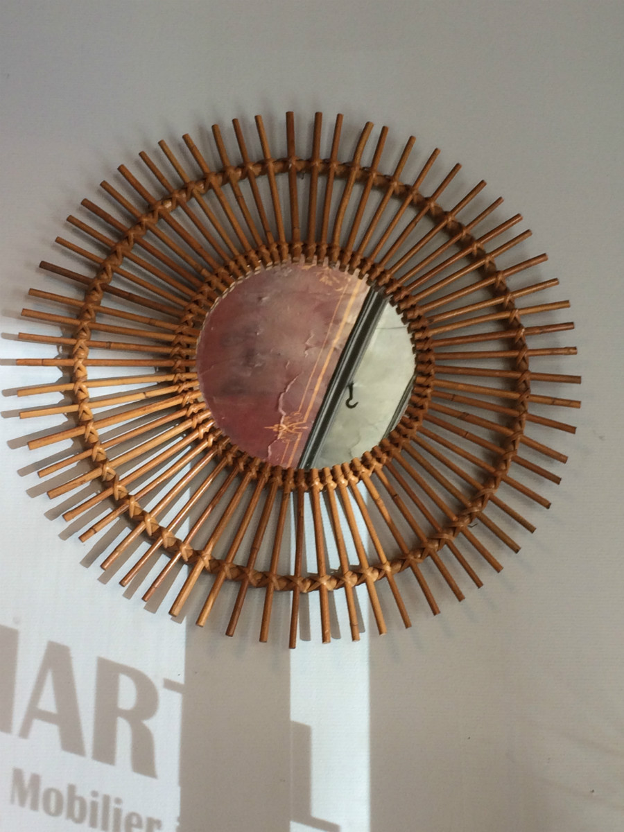 Collection de miroirs soleil vintage en rotin