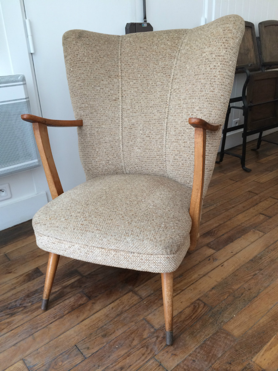 Grand fauteuil cocktail à dossier haut et accoudoirs