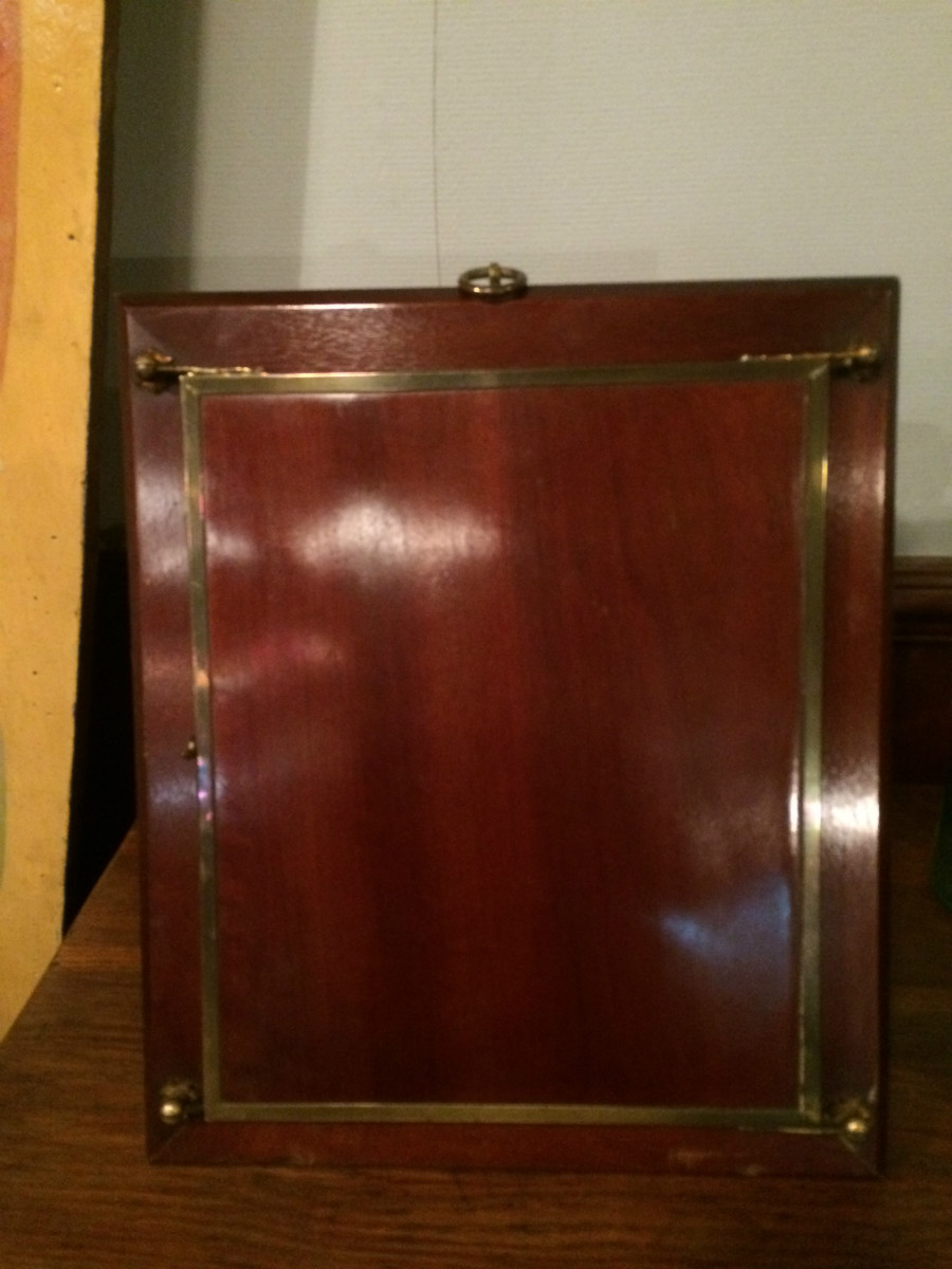 Miroir triptyque en acajou et laiton