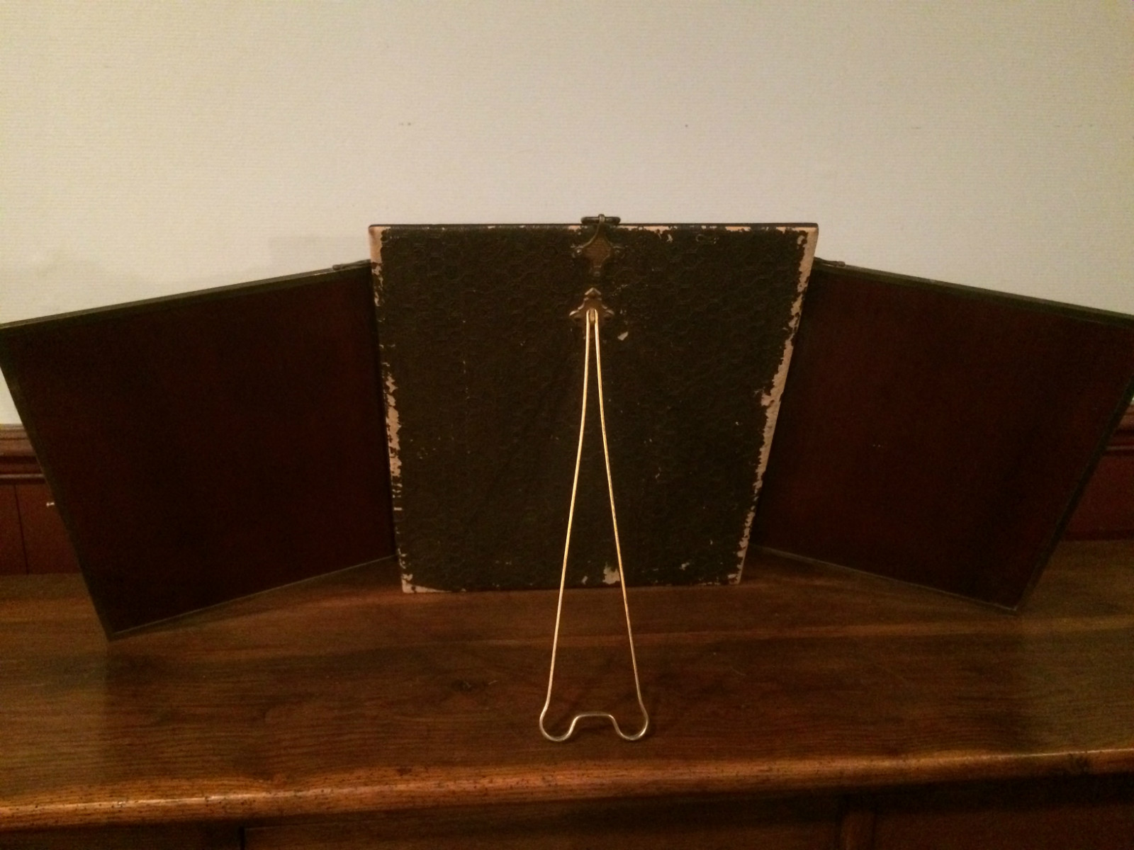 Miroir triptyque en acajou et laiton