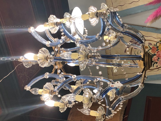 Grand lustre 16 lumieres en verre