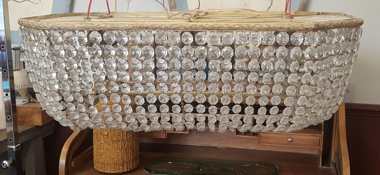 Grand lustre rectangulaire à pampilles en bronze 1900