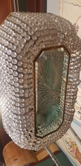 Grand lustre rectangulaire à pampilles en bronze 1900