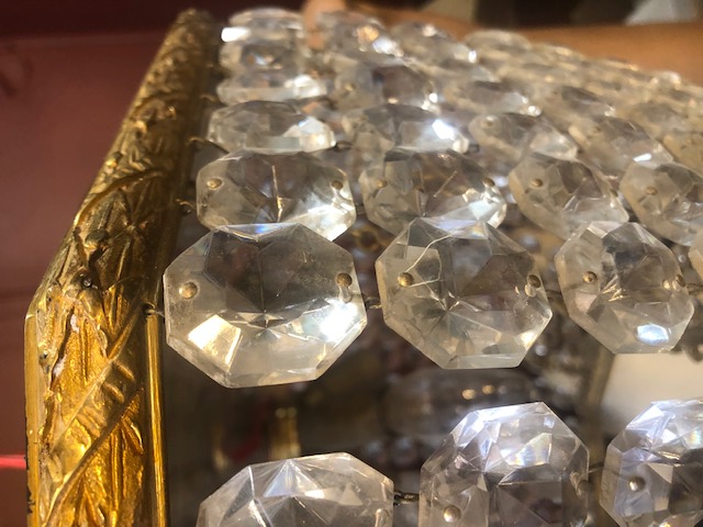 Grand lustre rectangulaire à pampilles en bronze 1900