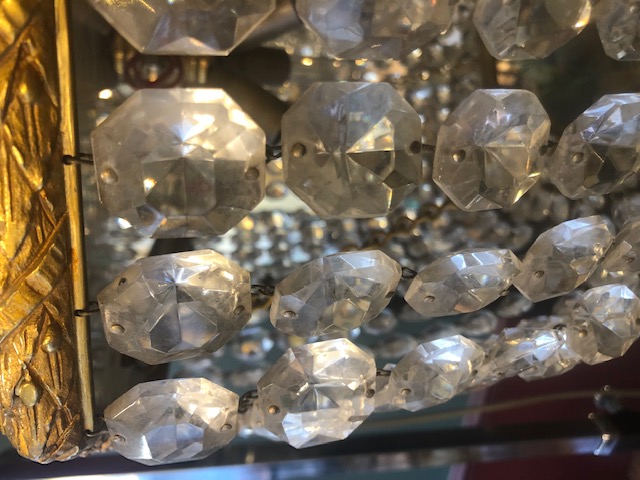 Grand lustre rectangulaire à pampilles en bronze 1900