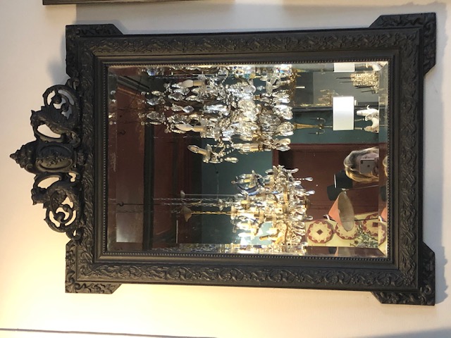 Grand miroir biseauté cadre bois sculpté