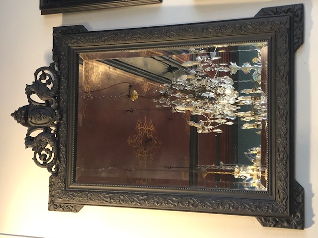 Grand miroir biseauté cadre bois sculpté