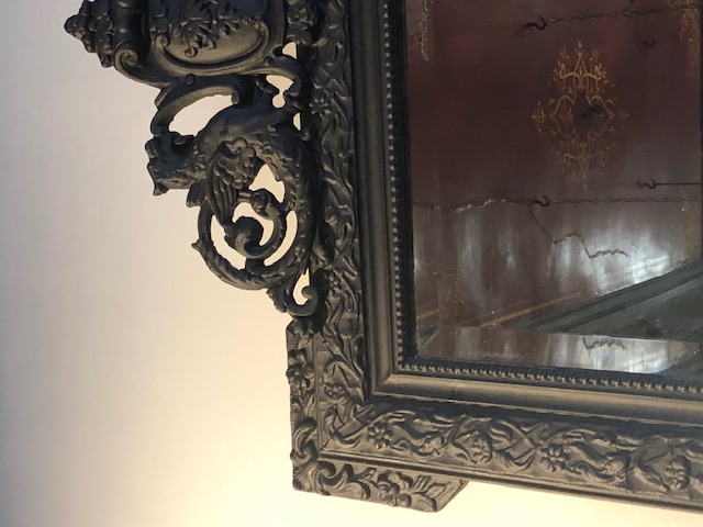 Grand miroir biseauté cadre bois sculpté