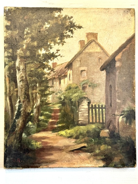 Huile sur toile la maison au bout du jardin vers 1920