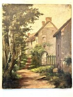 Huile sur toile la maison au bout du jardin vers 1920