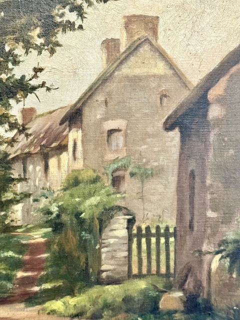 Huile sur toile la maison au bout du jardin vers 1920