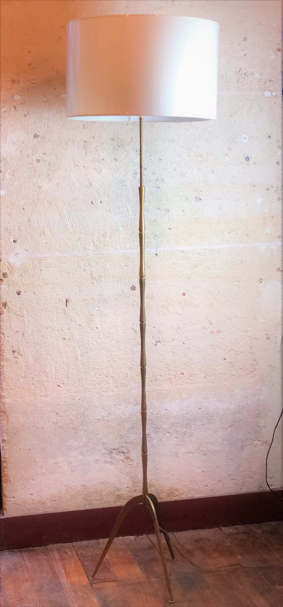 Lampadaire bambou en laiton massif avec son abat jour blanc