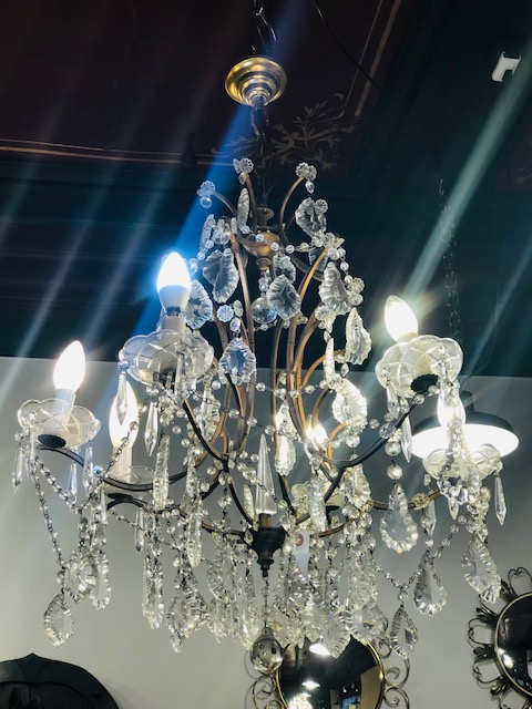 Lustre à pampilles de verre 6 lumières