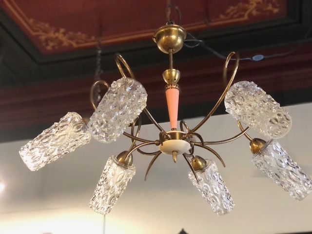 Lustre vintage en laiton et verre