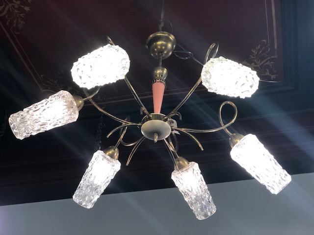 Lustre vintage en laiton et verre