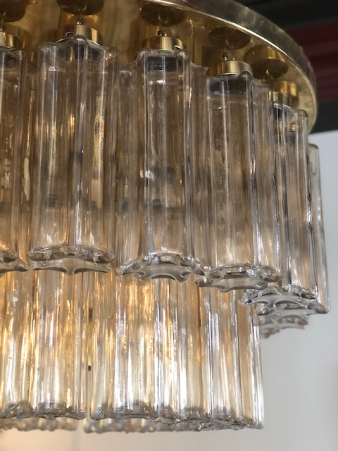 Lustre vintage en laiton et verre soufflé de Linburg