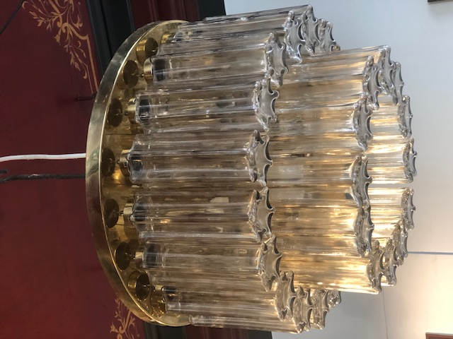 Lustre vintage en laiton et verre soufflé de Linburg