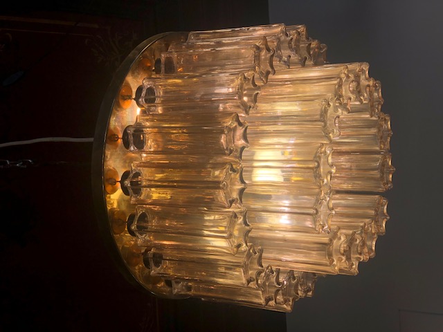 Lustre vintage en laiton et verre soufflé de Linburg