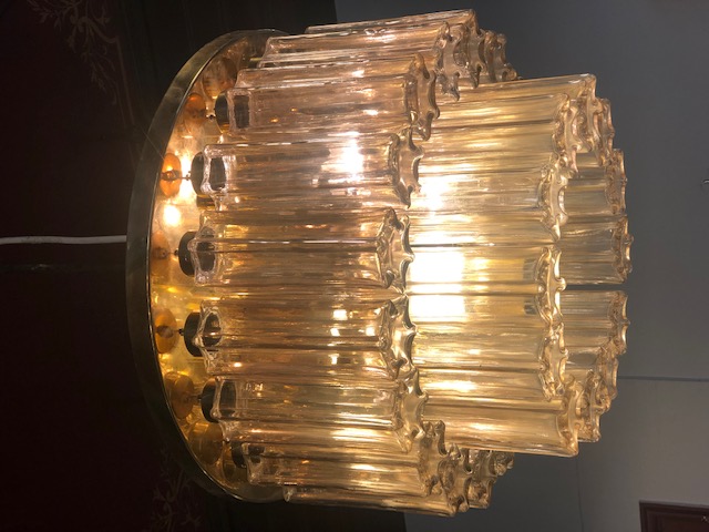 Lustre vintage en laiton et verre soufflé de Linburg