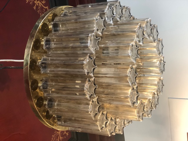 Lustre vintage en laiton et verre soufflé de Linburg