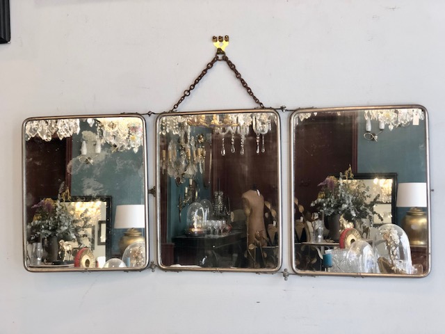 Miroir de barbier triptyque ancien