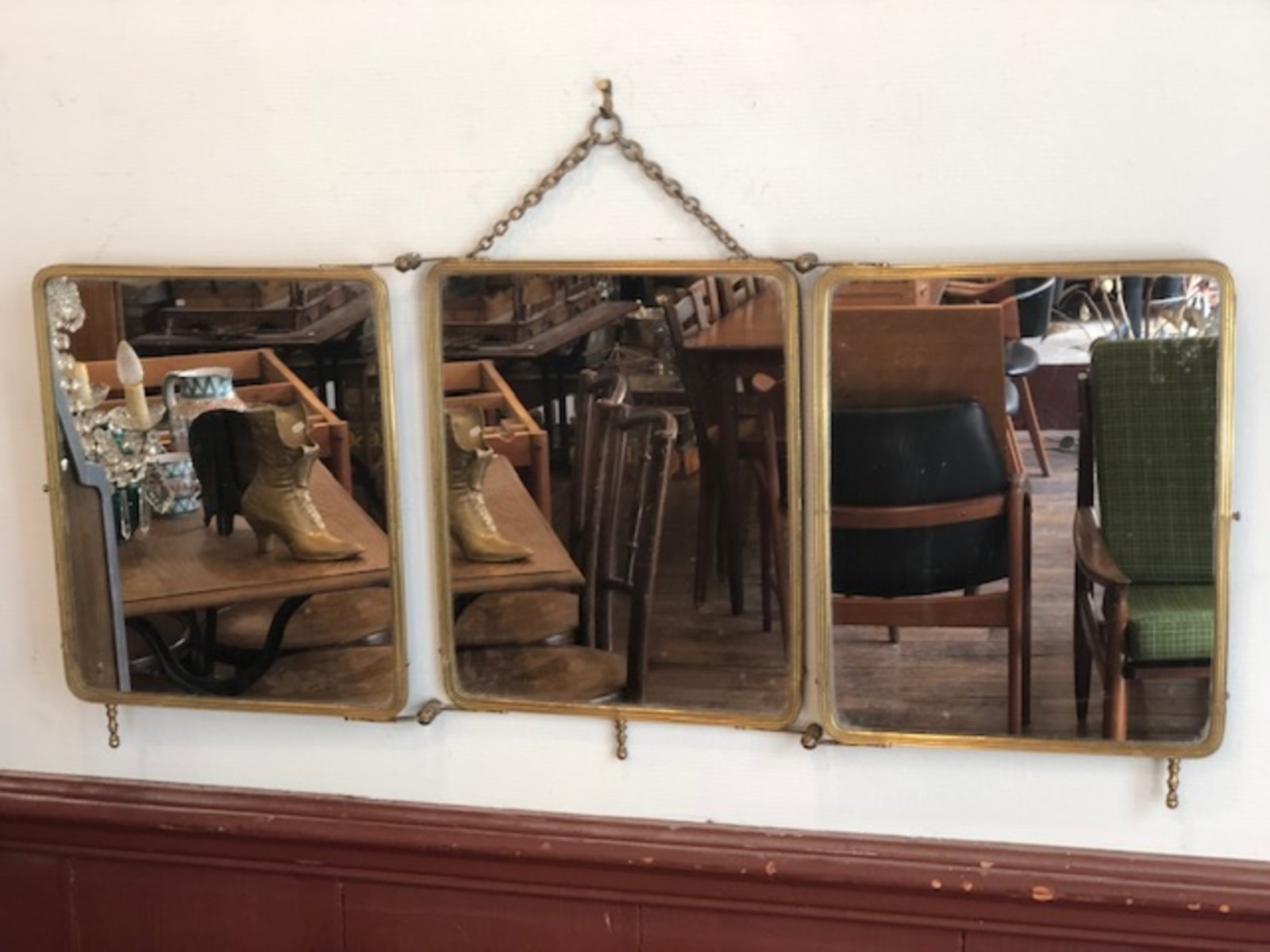 Miroir de barbier triptyque en laiton