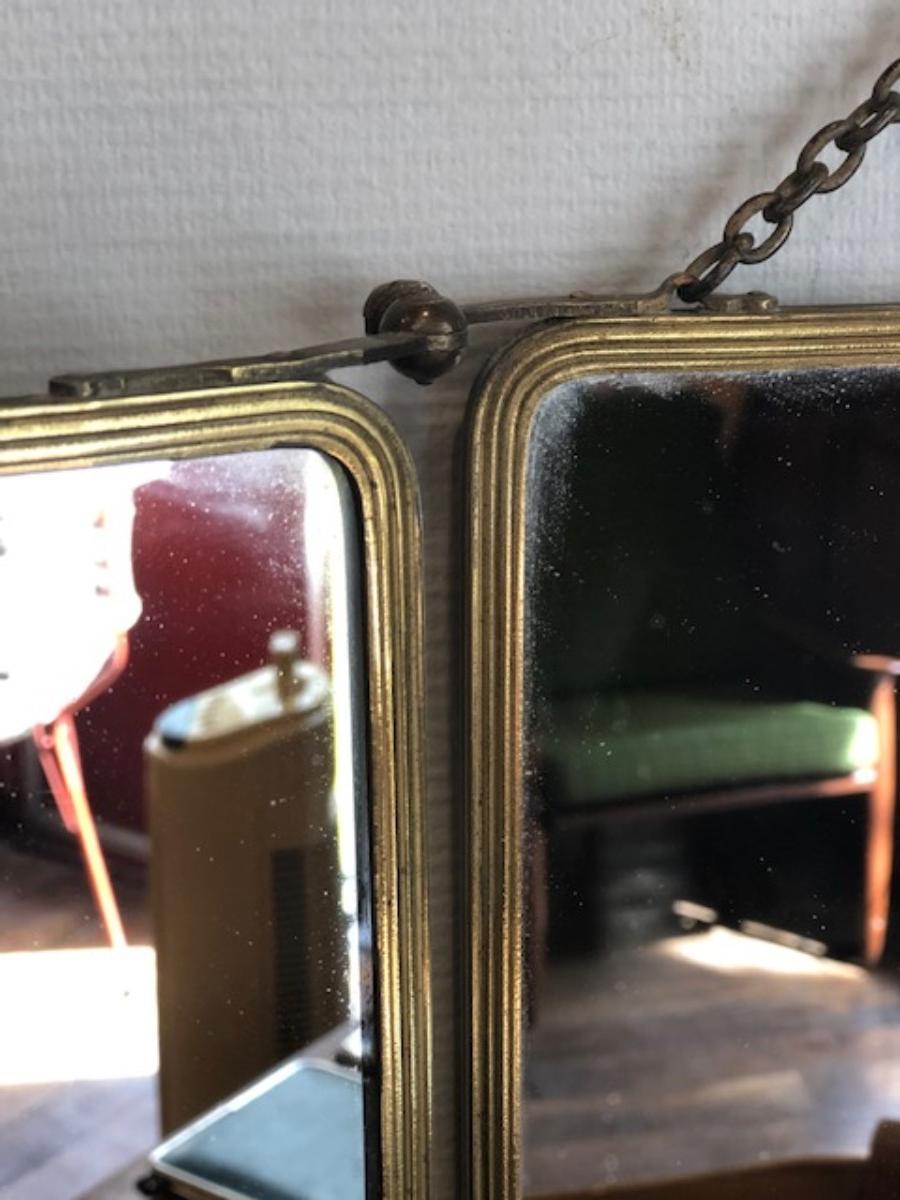 Miroir de barbier triptyque en laiton