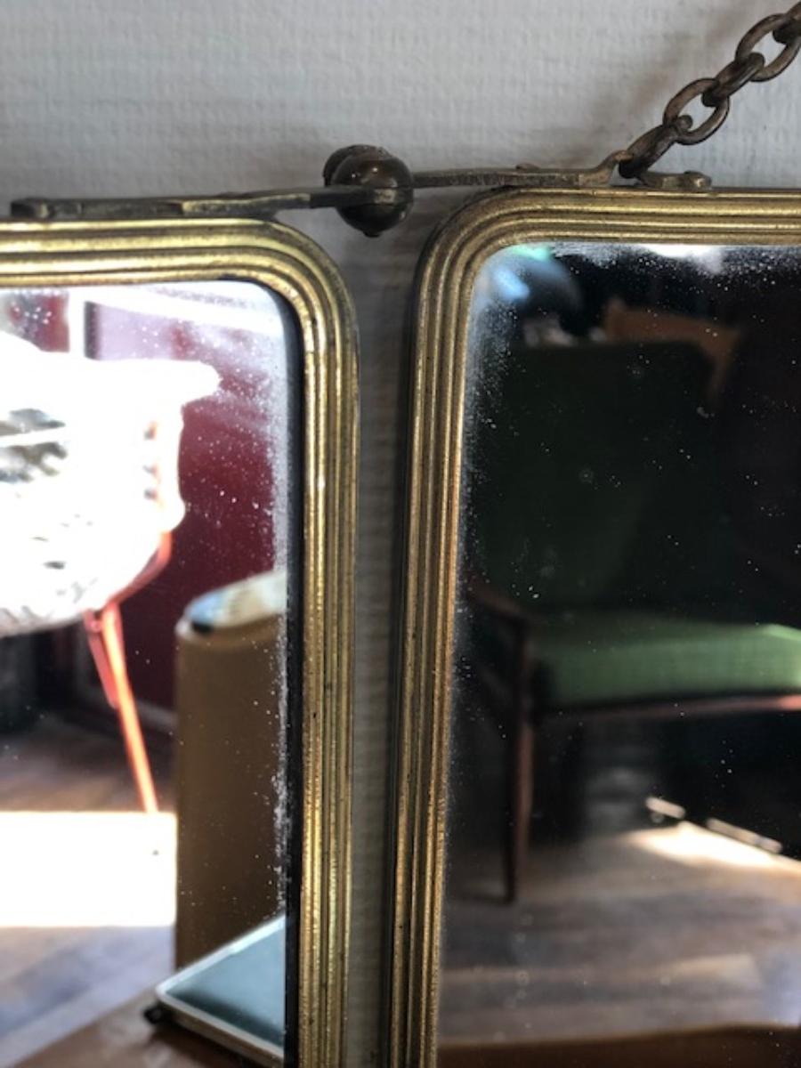 Miroir de barbier triptyque en laiton