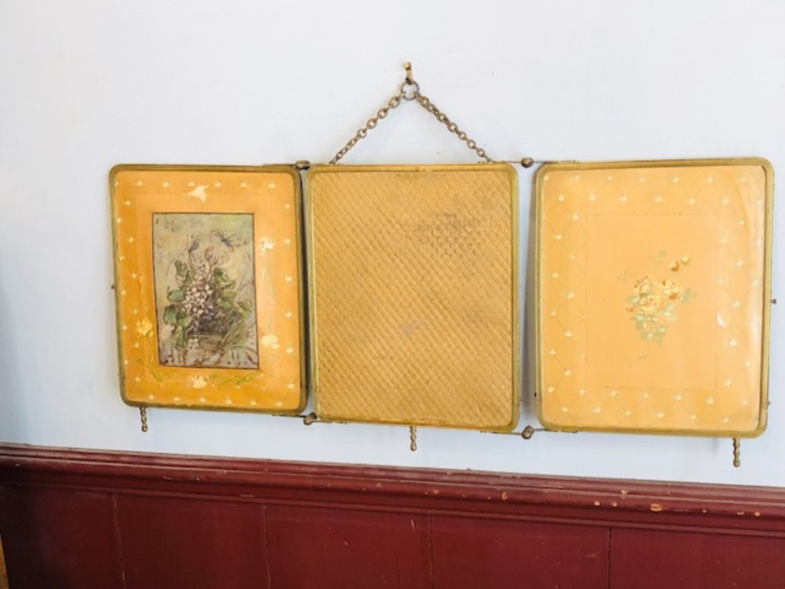 Miroir de barbier triptyque en laiton