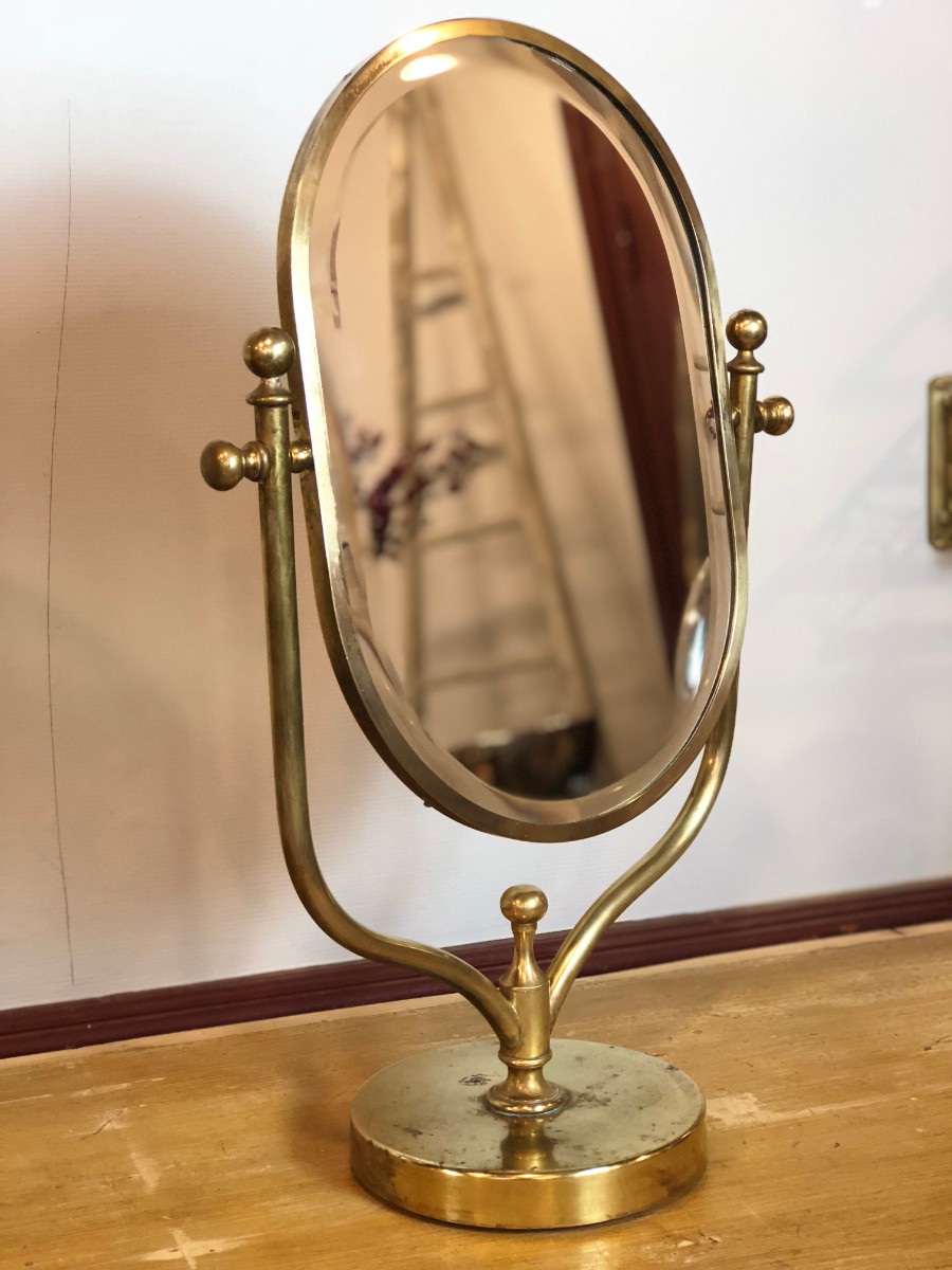 Miroir psyché biseauté à poser en laiton 