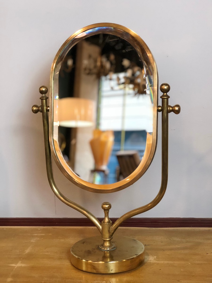 Miroir psyché biseauté à poser en laiton 