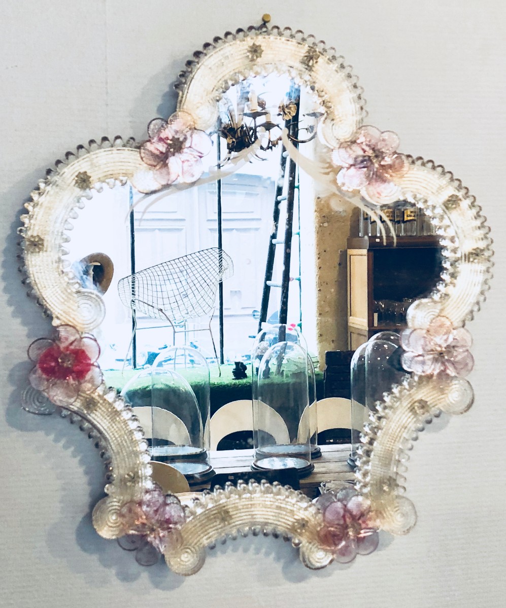 Miroir vénitien en pâte de verre de Murano