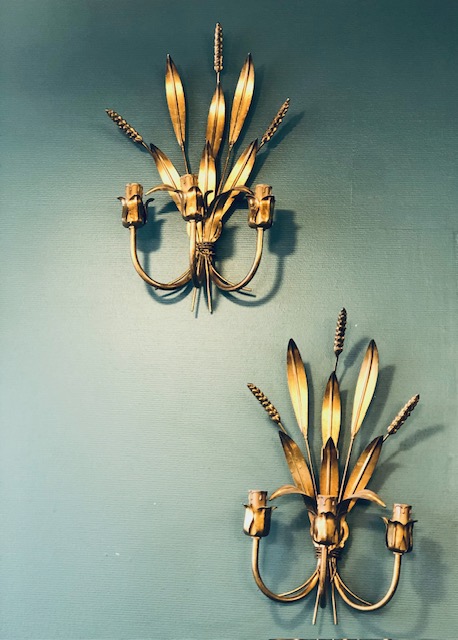 Paire d'appliques épi doré Maison Masca