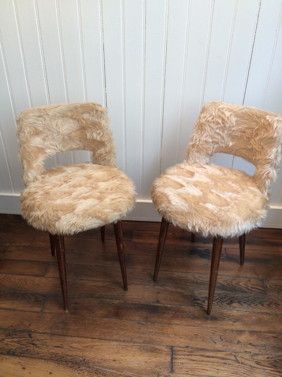Paire de chaise moumoute année 60