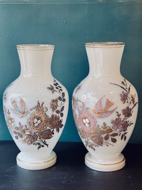 Paire de vase en verre Opalin Napoléon III 