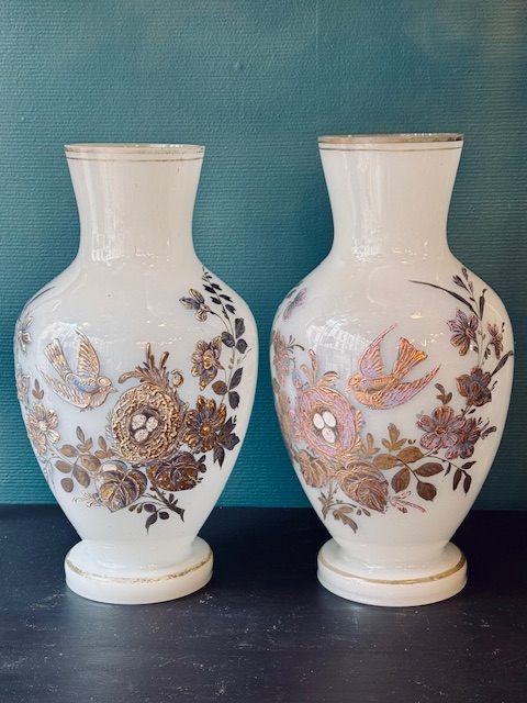 Paire de vase en verre Opalin Napoléon III 