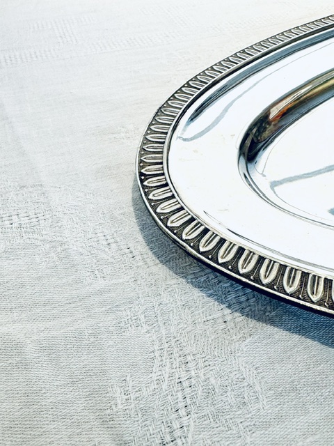 Plat de service oval métal argenté